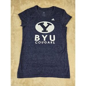 Vintage Adidas BYU Cougars Womens V Neck T Shirt Navy Rhinestone Logo Size Large